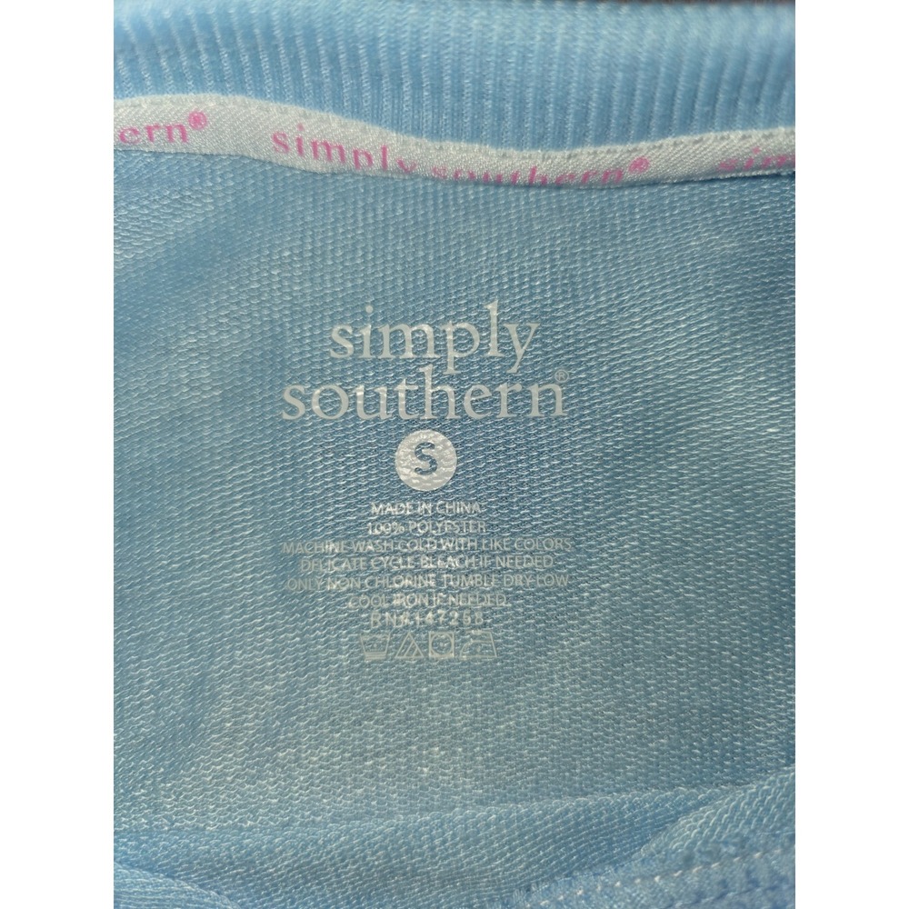 Simply Southern USA Chenille Patch Sweatshirt Light Blue Gold Glitter Stars S - Picture 4 of 4